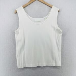 DEBRA DEROO Tank Top XL Ribbed Jersey Scoop Neck Sleeveless White